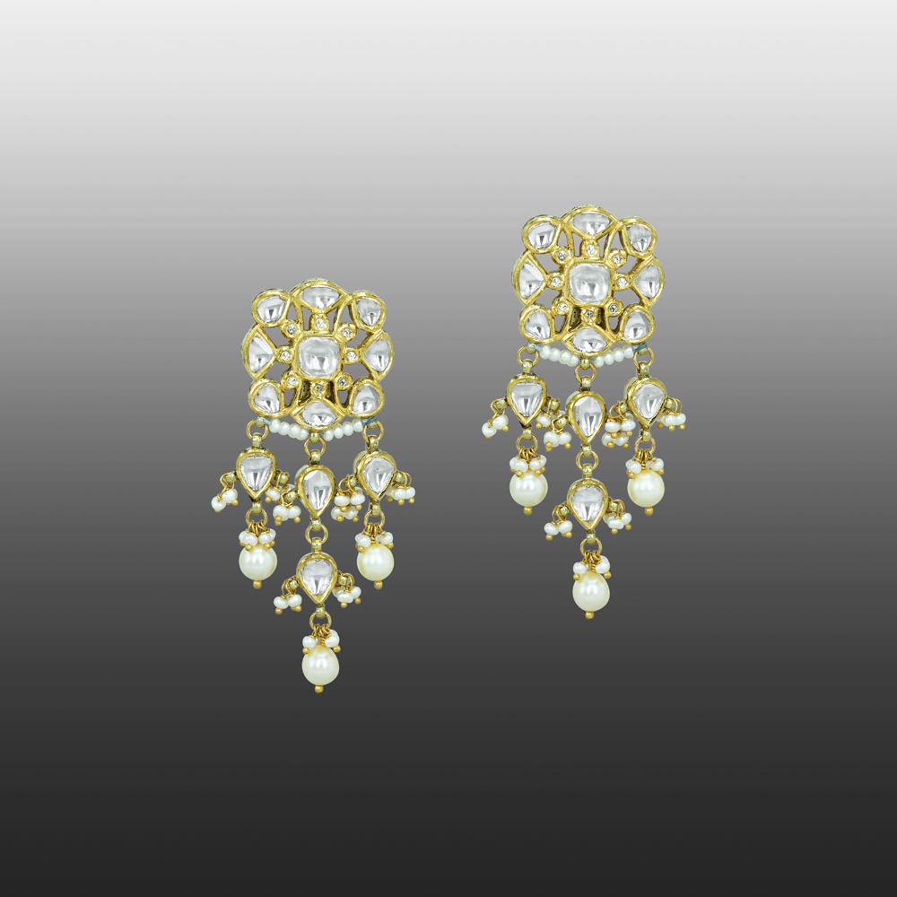 Chandelier Earrings with Polkis and Pearl Drops